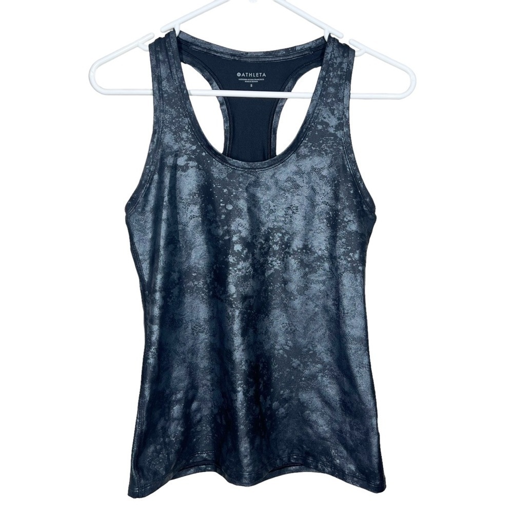 Athleta Womens Shanti Misty Lace Print RacerbackTank Top Size Small Black Sheen